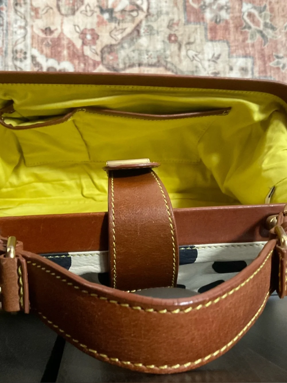 Anthropology .  HOLDING HORSES Cream Polka Dot Shoulder Satchel with Brown Trim - Picture 3 of 6